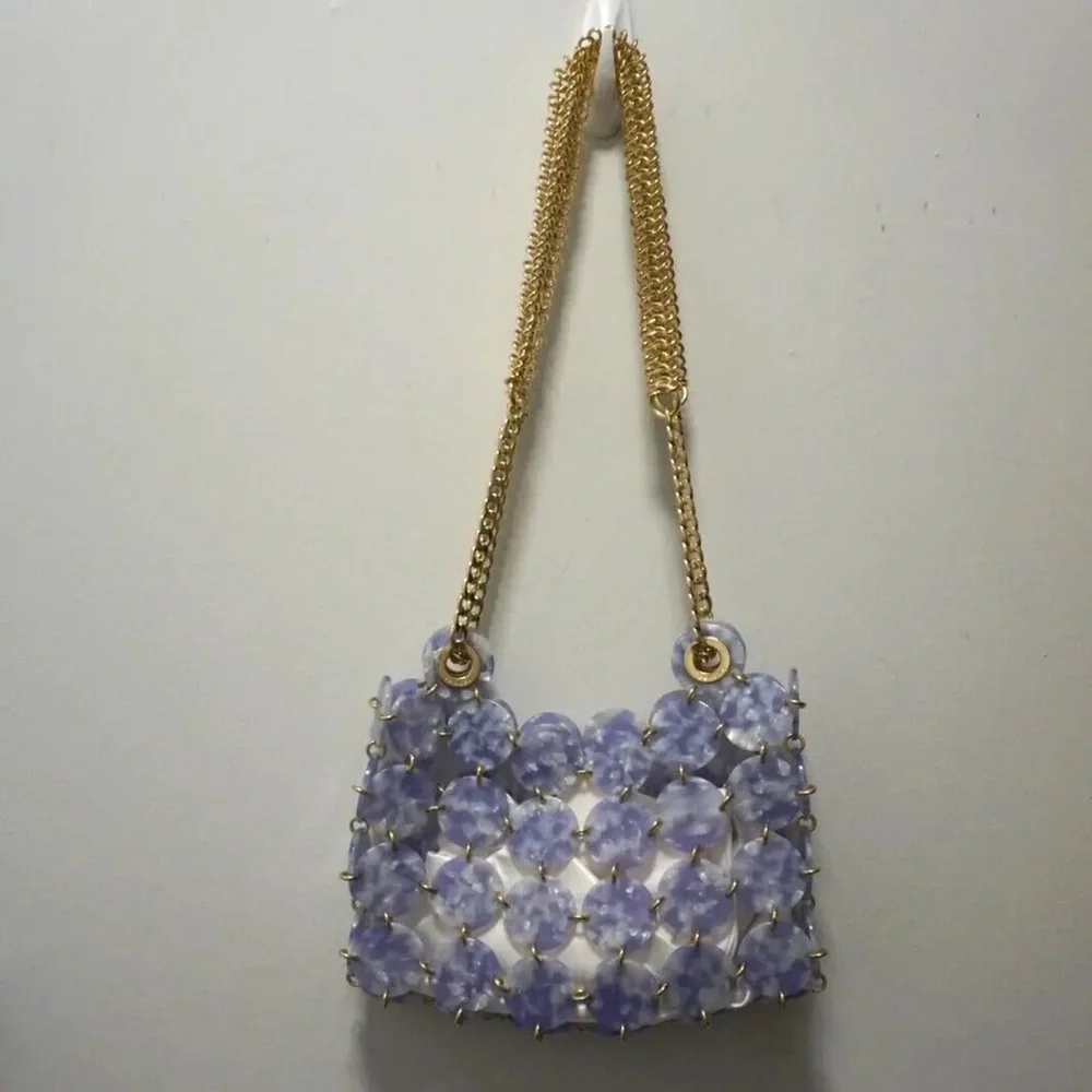 Sandro Pastille Marbled Resin Chainmail Shoulder Bag Gold Lilac Purple NWT